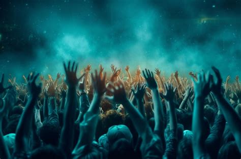 Premium AI Image | A crowd at a concert with hands up in the air