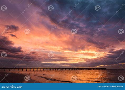 Semaphore Jetty Beach with Colourful Sunset, South Australia Stock ...