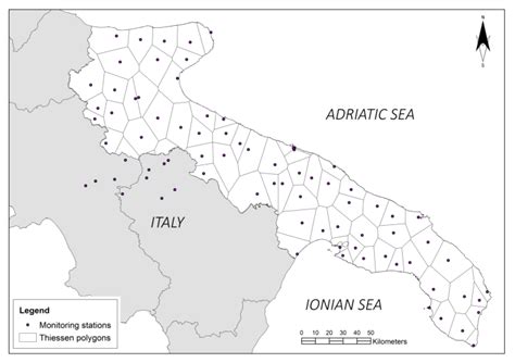 Map of the Apulia region with the 82 weather monitoring stations used ...