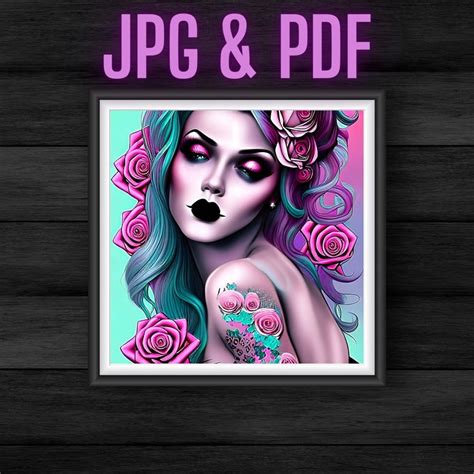 Printable Edgy Pinup Female With Pink Purple Teal Gradient - Etsy