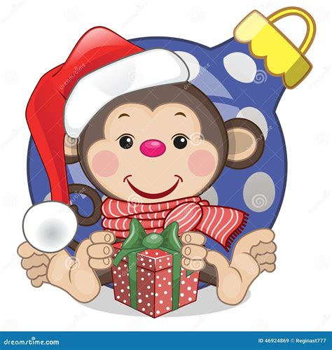 Monkey in a Santa hat stock vector. Illustration of decoration - 46924869