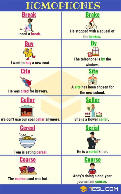 the homophones are used to describe different things in english and spanish, with pictures on them