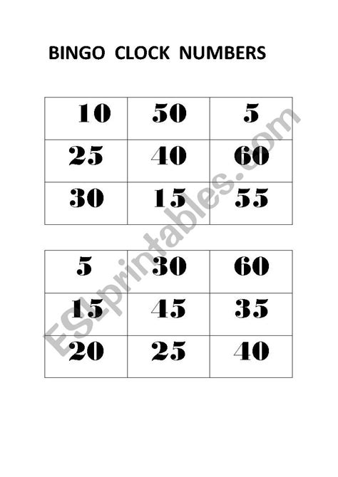 BINGO CLOCK NUMBERS - ESL worksheet by FabianaBrasil