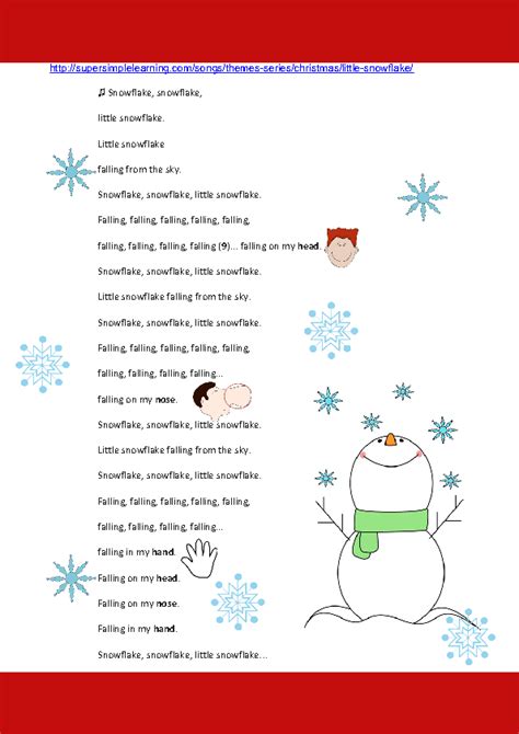 Song Worksheet: Little Snowflake