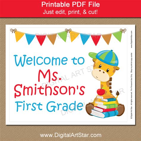 Welcome Sign Template for Classroom Door | Digital Art Star