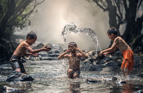 Three children playing on river during day time HD wallpaper | Wallpaper Flare