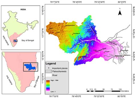 The Palar River Basin superimposed on DEM map. | Download Scientific ...