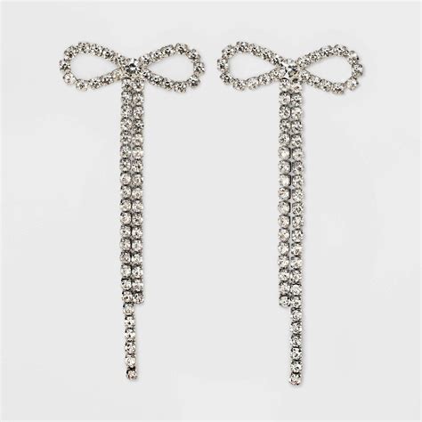 Rhinestone Bow with Fringe Drop Earrings - Wild Fable™ Silver ...