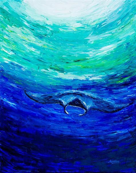 "Through the Deep" Abstract ocean scene with manta ray ©Alexandra Nicole | Nautical artwork ...
