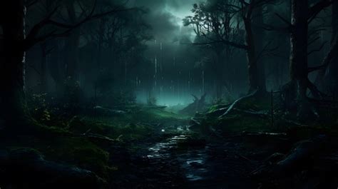 Premium AI Image | Dark gloomy forestnight in the forest