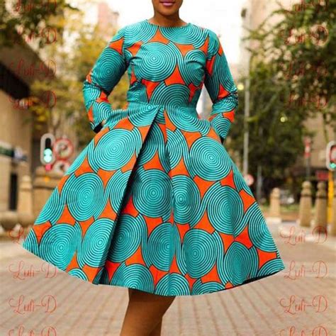 African Traditional Long Sleeve Dresses Wax Batik Print Flare Hem Custom Afirca Ankara Design ...