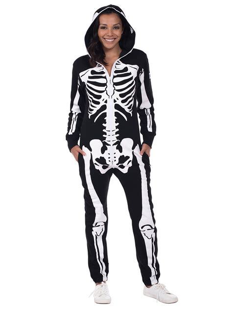 Buy Tipsy Elves Halloween Skeleton Costume for Women - Comfy Easy Adult Onesie Jumpsuit - Front ...