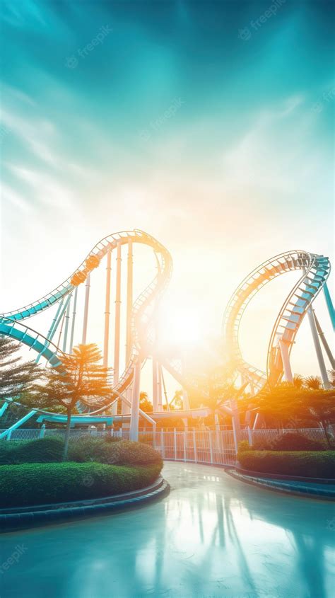 Premium Photo | A roller coaster with a sunset in the background