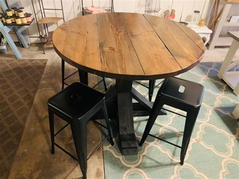 Counter Height Round Rustic Farmhouse Table with stools, Single ...