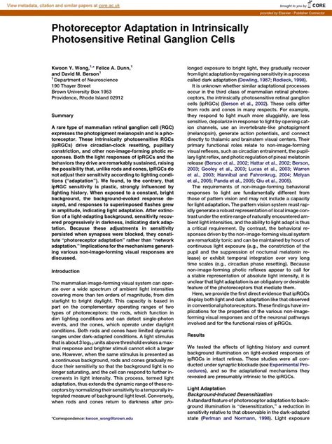 Photoreceptor Adaptation in Intrinsically Photosensitive Retinal Ganglion Cells - DocsLib