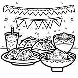 Premium Vector  Mexican fiesta With Tacos Guacamole And Salad coloring sketch template