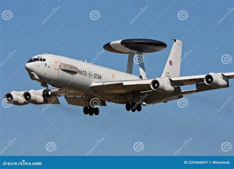 NATO AWACS Surveillance Aircraft Boeing E-3 Sentry on Final for Landing ...