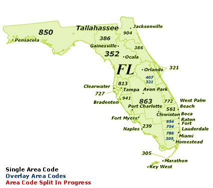 Find Florida Area Codes by Map