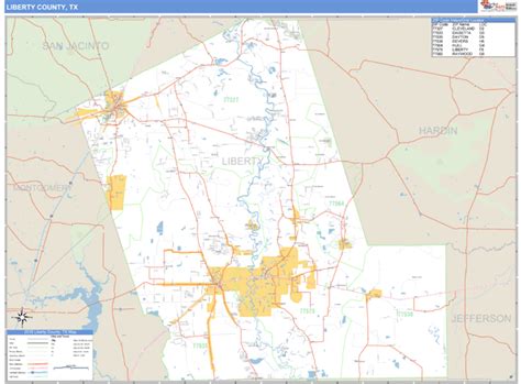 Liberty County, Texas Zip Code Wall Map | Maps.com.com