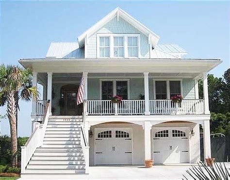 Image result for garage under house decks | Coastal house plans, Beach house plan, Narrow lot ...