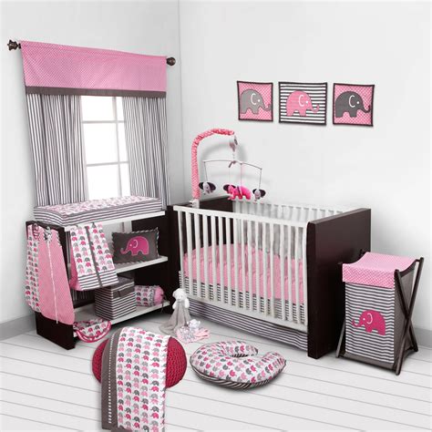 Bacati - Elephants Pink/Gray 10-Piece Nursery in a Bag Crib Bedding Set 100% Cotton Percale ...