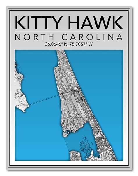 Wall Art Map Kitty Hawk North Carolina - Etsy