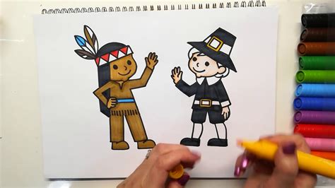 how to draw a pilgrim and indian - houseartdrawingsketch