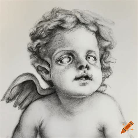 Cherub gazing up into the sky in charcoal drawing on Craiyon