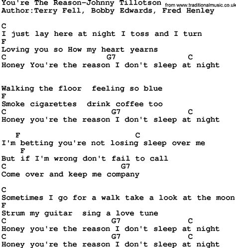 Country Music:You're The Reason-Johnny Tillotson Lyrics and Chords