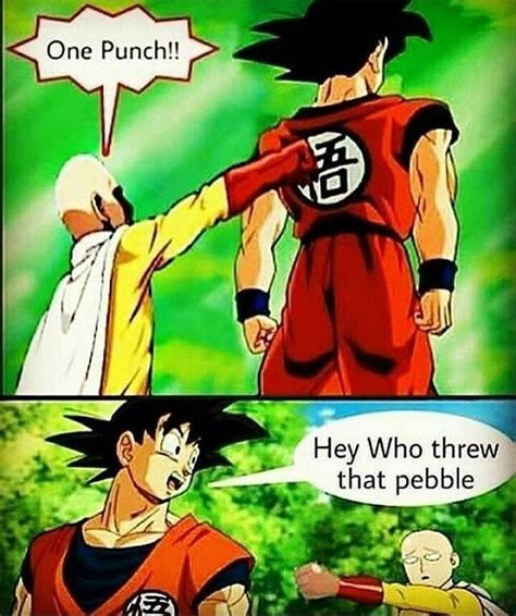 Goku vs Saitama Dragon Ball Z One Punch Man Who threw that pebble? Lol | Dragon ball super funny ...