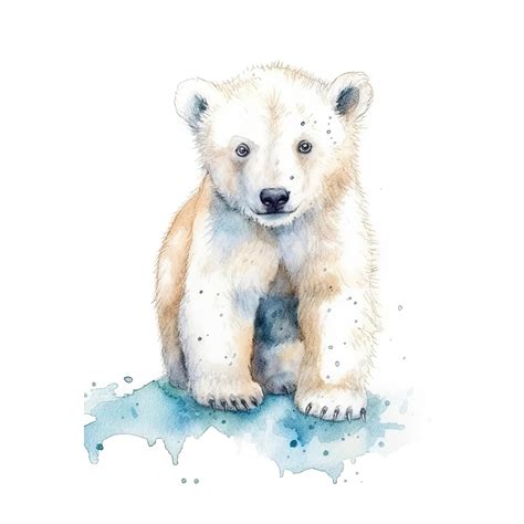 Premium AI Image | Baby Polar bear watercolor with ink outline on white background high detailed ...