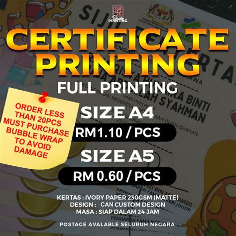 Certificate Print A4 & A5 [Can custom Design] | Shopee Malaysia