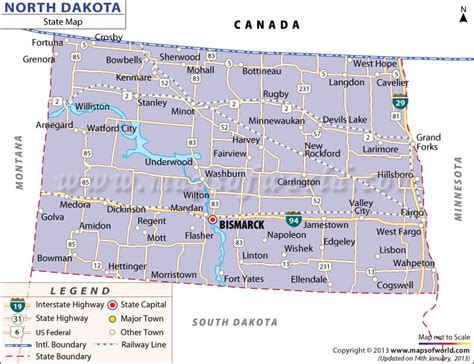 North Dakota Map with Towns