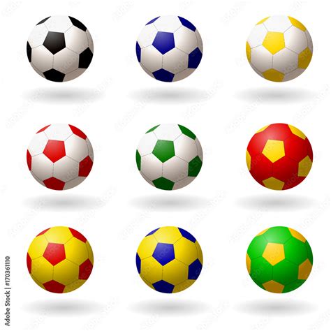 soccer ball. set of balls different colors for playing football. objects on white background ...