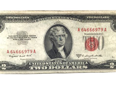 1953 Red Seal $2 Two Dollar Bill - Double A Serial - Series B Very Good | Buya