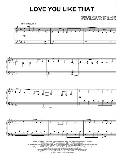 Love You Like That by Canaan Smith Sheet Music for Piano Solo at Sheet Music Direct