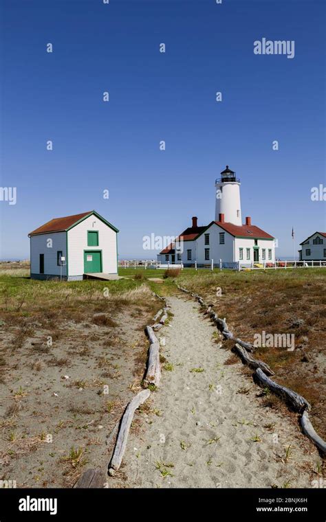 Path to New Dungeness Lighthouse, Dungeness Spit near Sequim, Washington, USA. April 2016 Stock ...