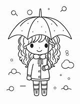 A coloring Page Of girl With An umbrella In The Rain Generative Ai  sketch template