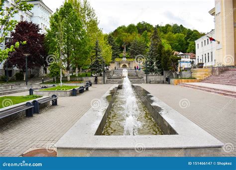 Beautiful Fountains in Downtown of the Modern City Ramnicu Valcea. European Travel Destination ...