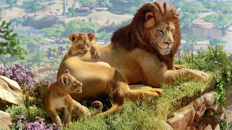 Download Planet Zoo Video Game Lion Family Wallpaper | Wallpapers.com