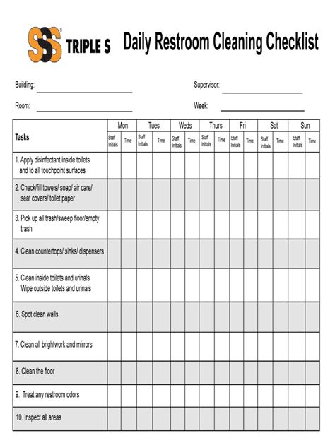 Printable Bathroom Cleaning Checklist Template