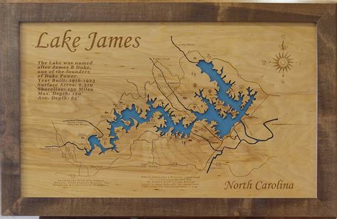 Wood Laser Cut Map of Lake James NC Topographical Engraved | Etsy