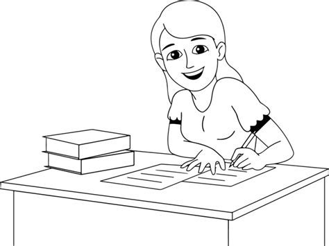 School Clipart- black-white-teen-girl-doing-study-work-clipart ...