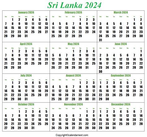 2024 Sri Lanka Calendar With Holidays - Kippy Merrill