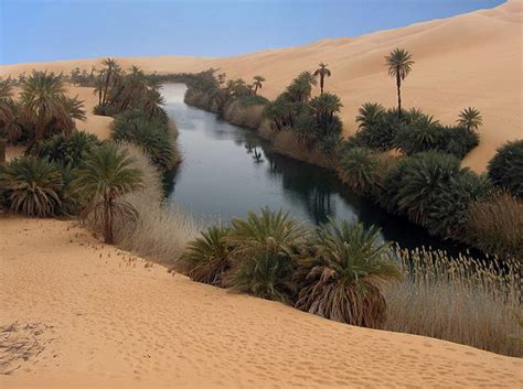 Ubari or Awbari Oasis lake Sand Sea of Fezzan, Libya ~ Great Panorama Picture