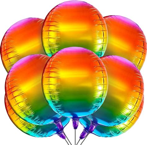 12 Pieces Rainbow Foil Balloons Gradient Metallic Rainbow Balloons 22 Inch 4D Large Round ...