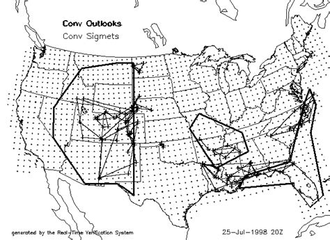 Map of convective SIGMET outlooks, convective SIGMETs, and 40-km grid ...