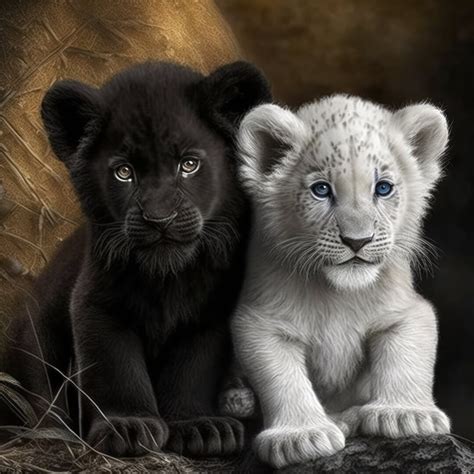 Black and White Lion Cubs Download, Instant Downloadable Wallpaper ...