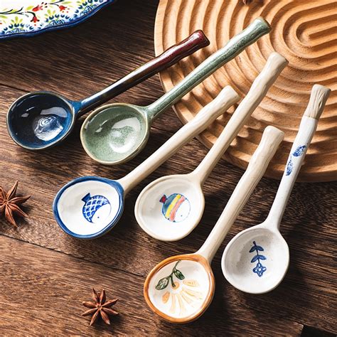 1pc Ceramic Japanese-style Soup Spoon High-value Rough Pottery Long ...