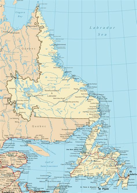 Newfoundland and Labrador road map - Ontheworldmap.com